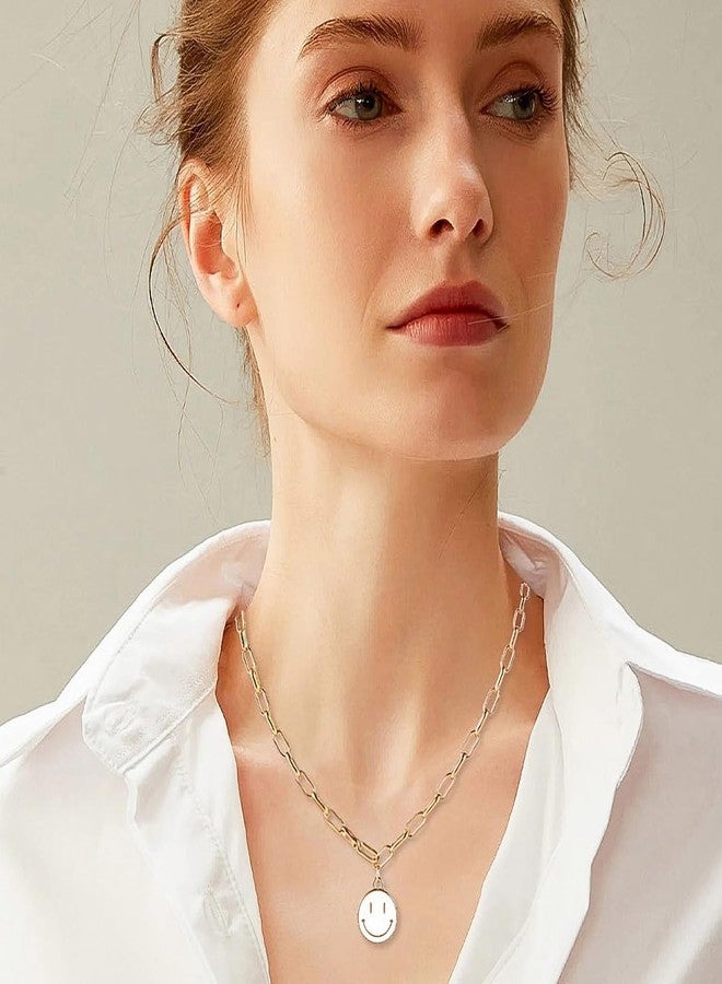 LitTown Smiley Face Pendant Necklaces for Women Y2k Preppy Stuff Happy Lightning Bolt Heart Star Small Dangle Chokers Trendy Aesthetic Cute Colorful Gold White Red Pink Yellow Blue Jewelry Hypoallergenic Gift - Image 2